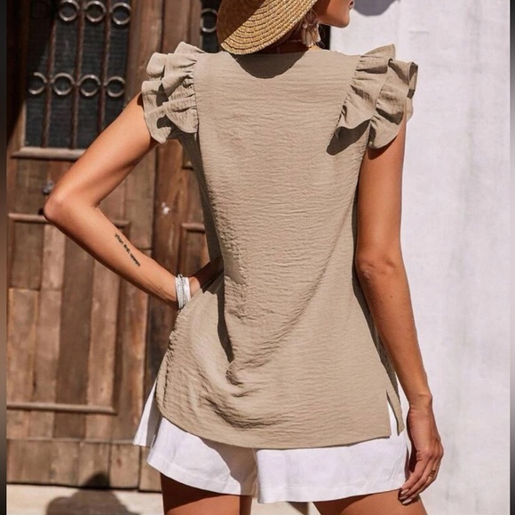 Classic Elegant Ruffle Trim V Neck Top Blouse Shirt - Picture 2 of 4